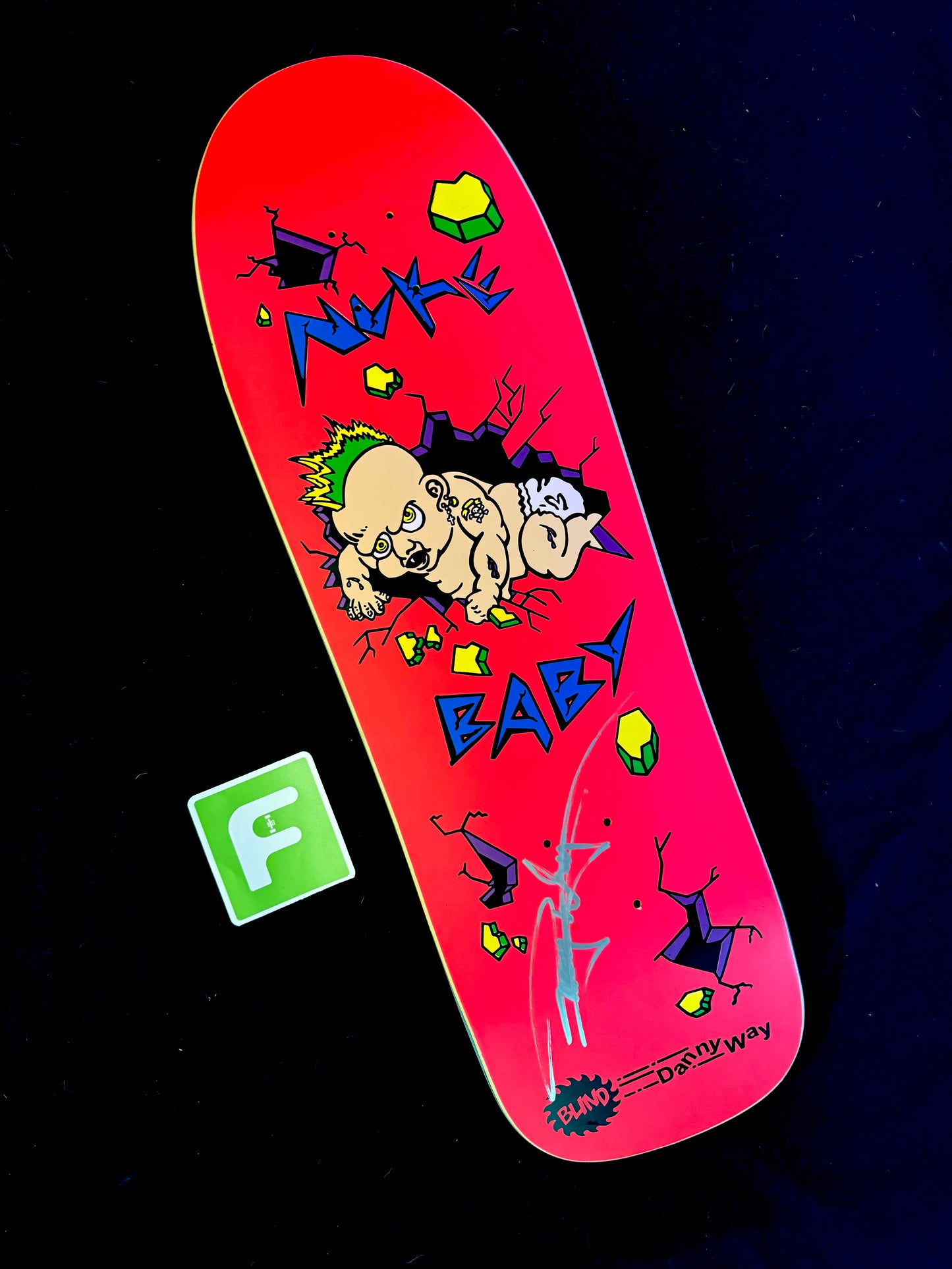 Signed Danny Way Nuke Baby Pink Screened Blind Autographed Skateboard Deck