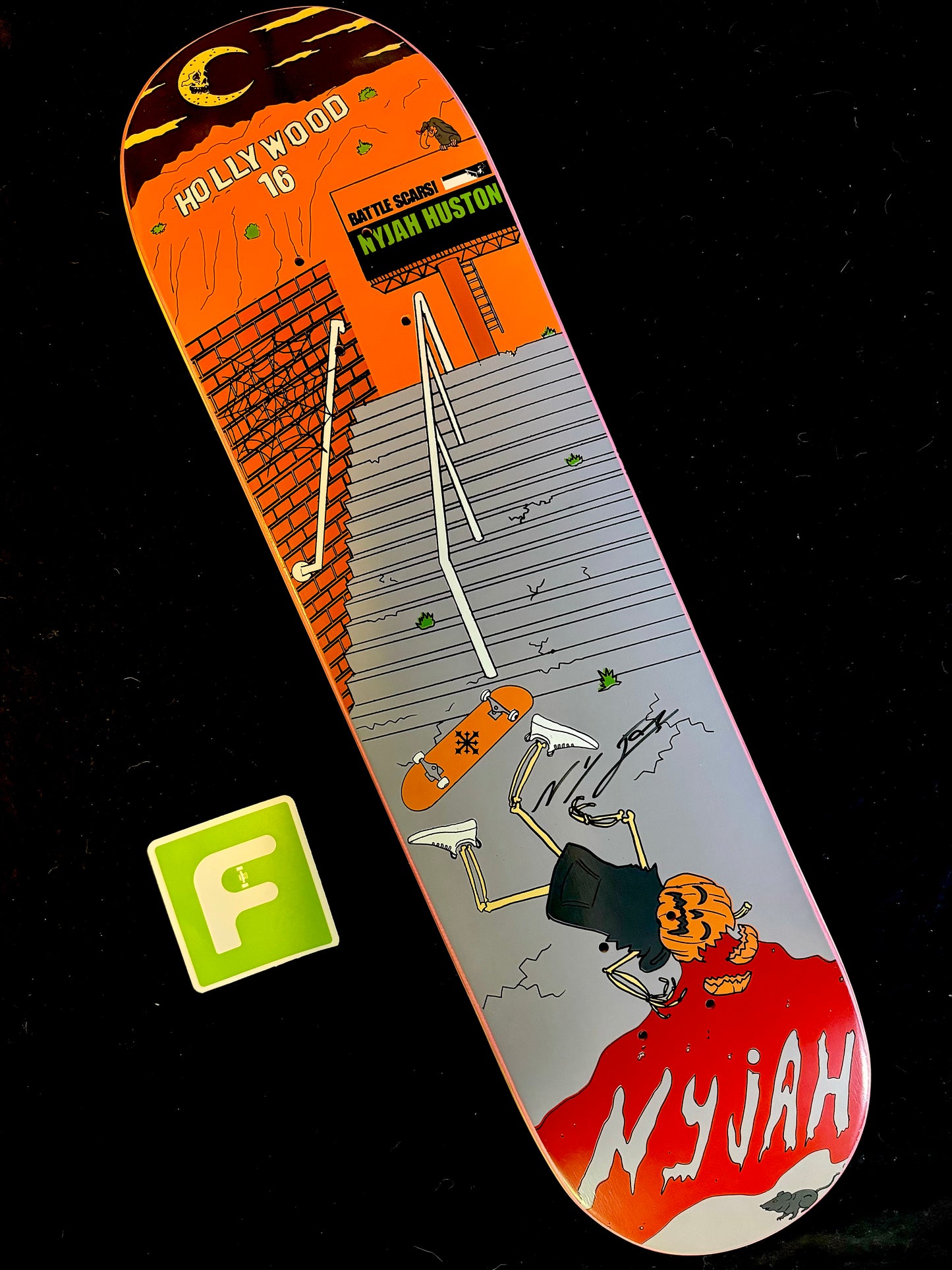 Signed Nyjah Huston Autographed Disorder Skateboard Deck Halloween COA