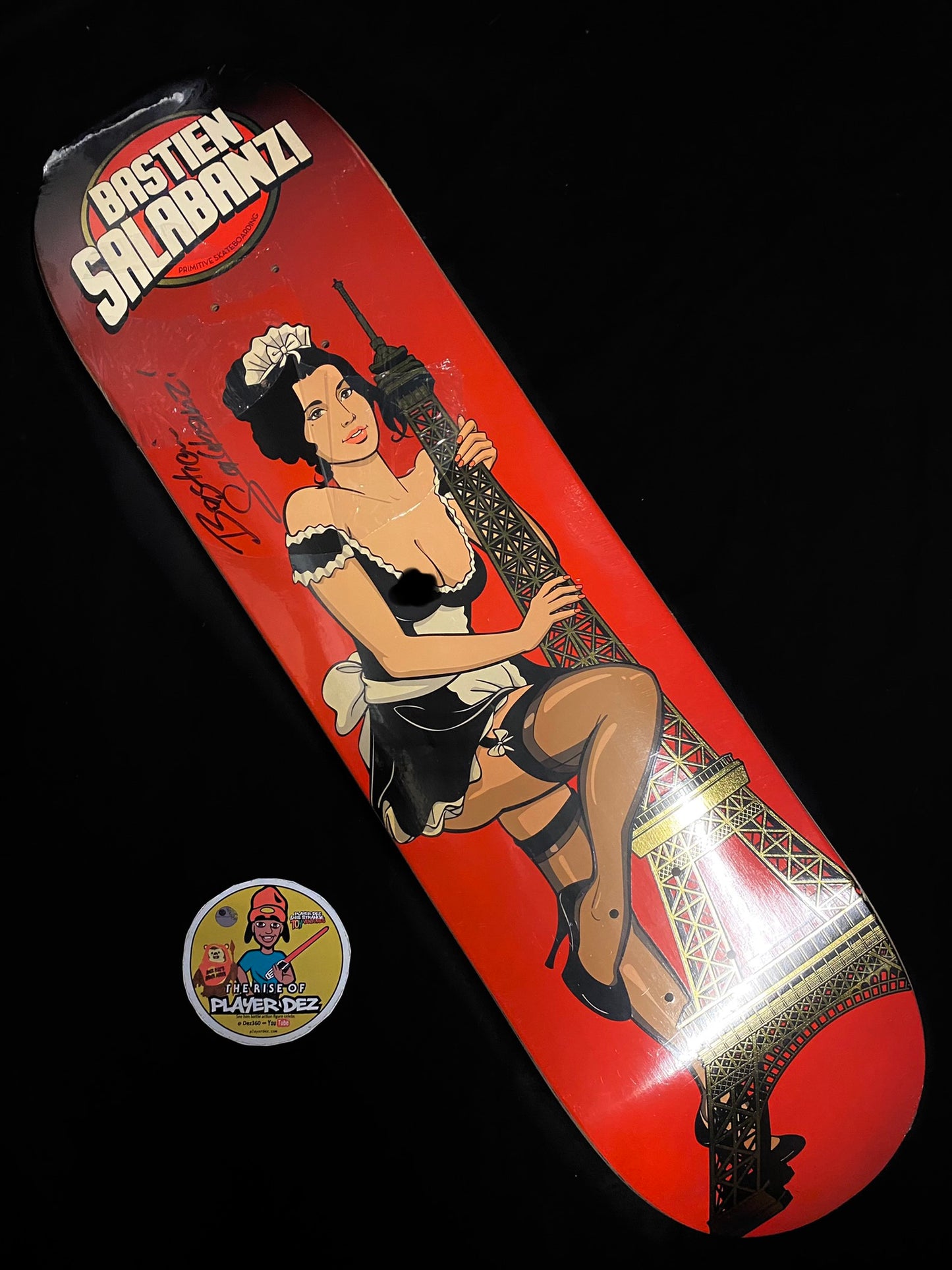 Signed Bastien Salabanzi Eiffel Tower Primitive Autographed Skateboard Deck