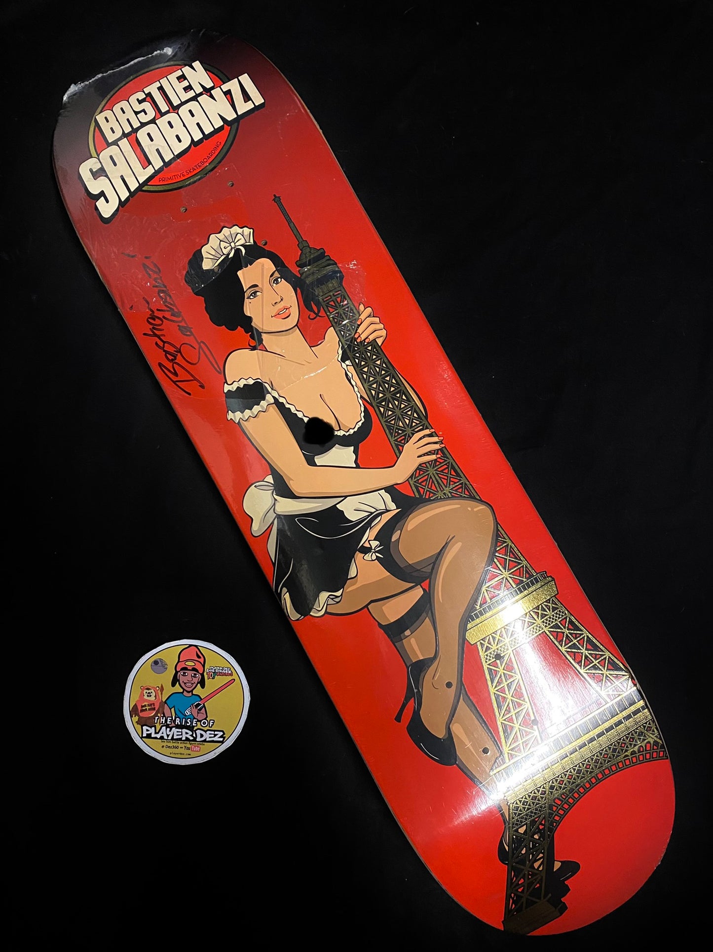 Signed Bastien Salabanzi Eiffel Tower Primitive Autographed Skateboard Deck