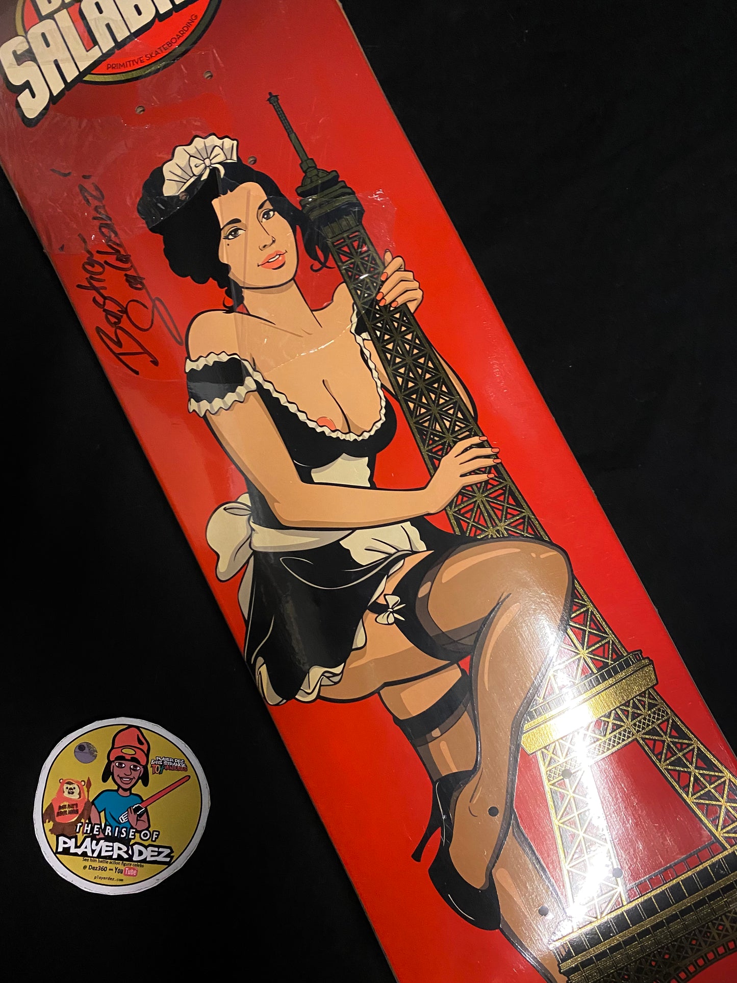 Signed Bastien Salabanzi Eiffel Tower Primitive Autographed Skateboard Deck