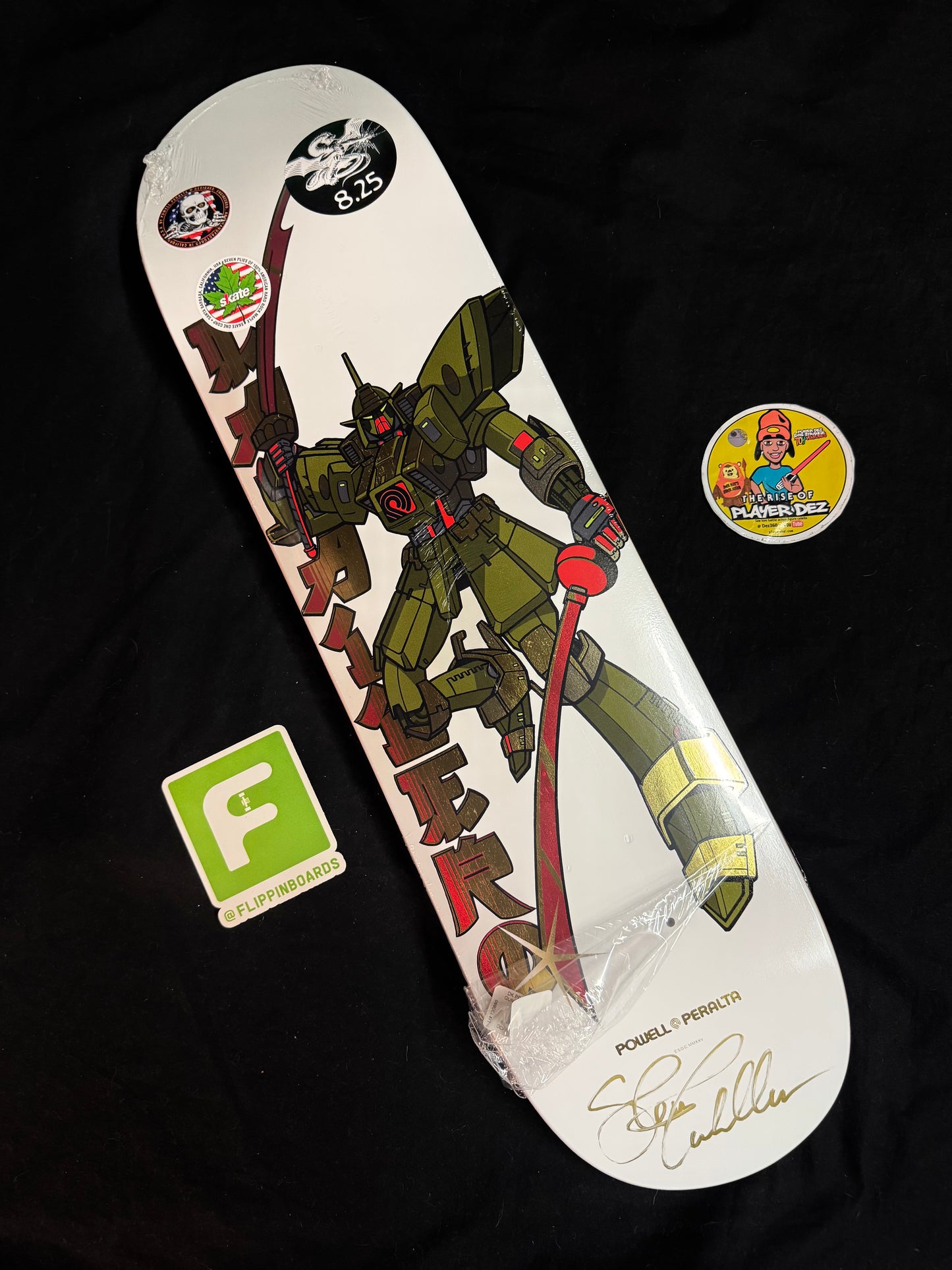Steve Caballero Signed Gold Foil Gundam Wing Autographed Skateboard Deck Black Powell Peralta