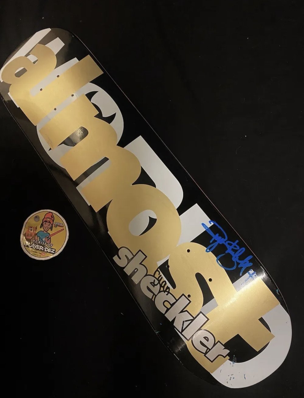 Signed Ryan Sheckler Gold Almost Autographed Skateboard Deck World Industries Pro Model