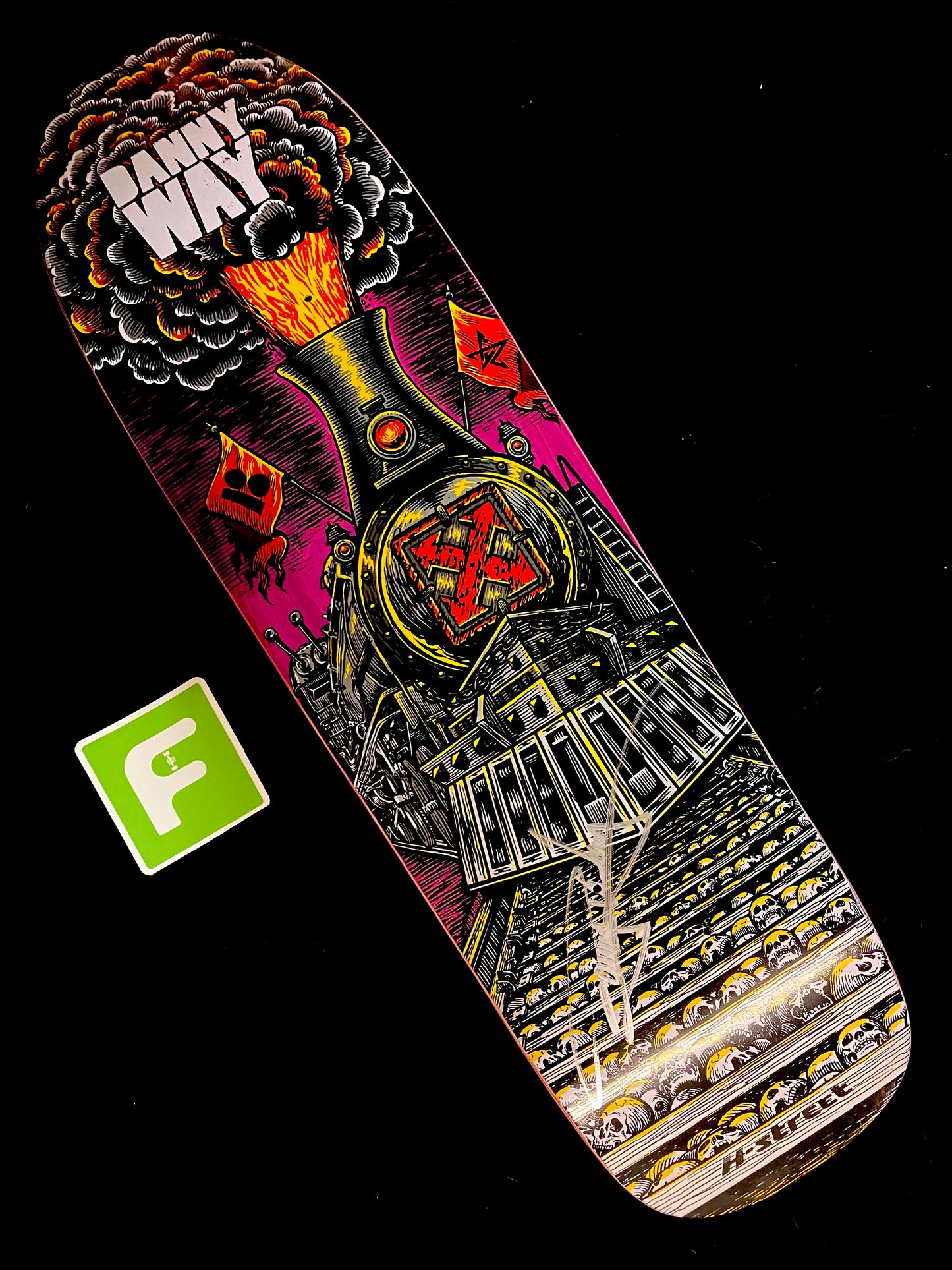 Signed Danny Way Pink H Street Skull Train Autographed Skateboard Deck