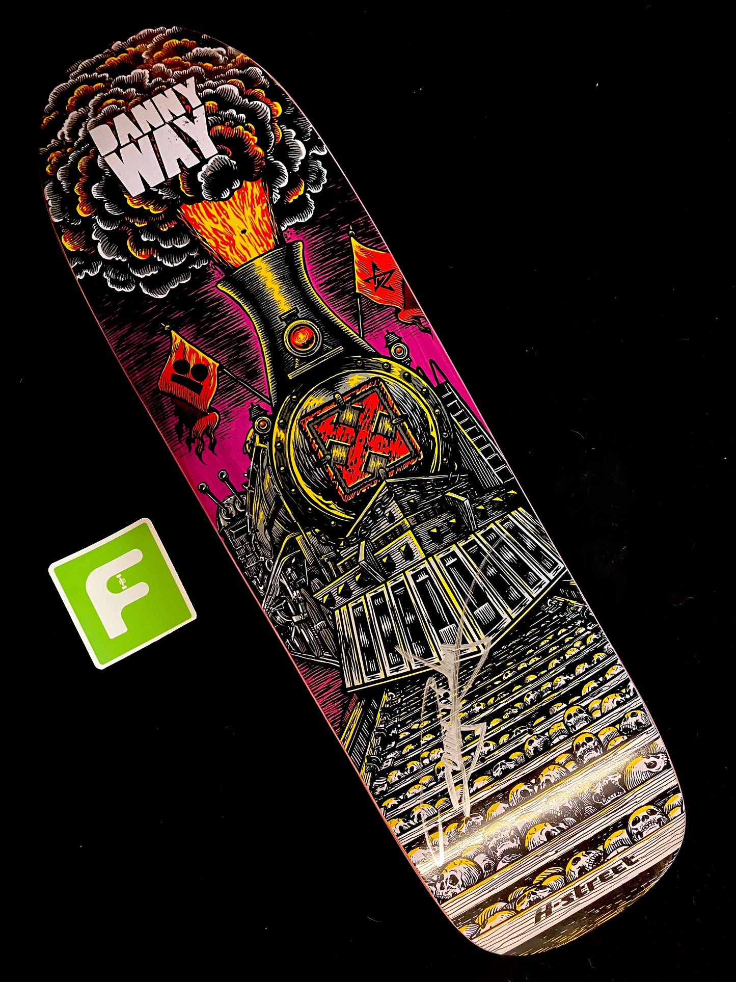 Signed Danny Way Pink H Street Skull Train Autographed Skateboard Deck