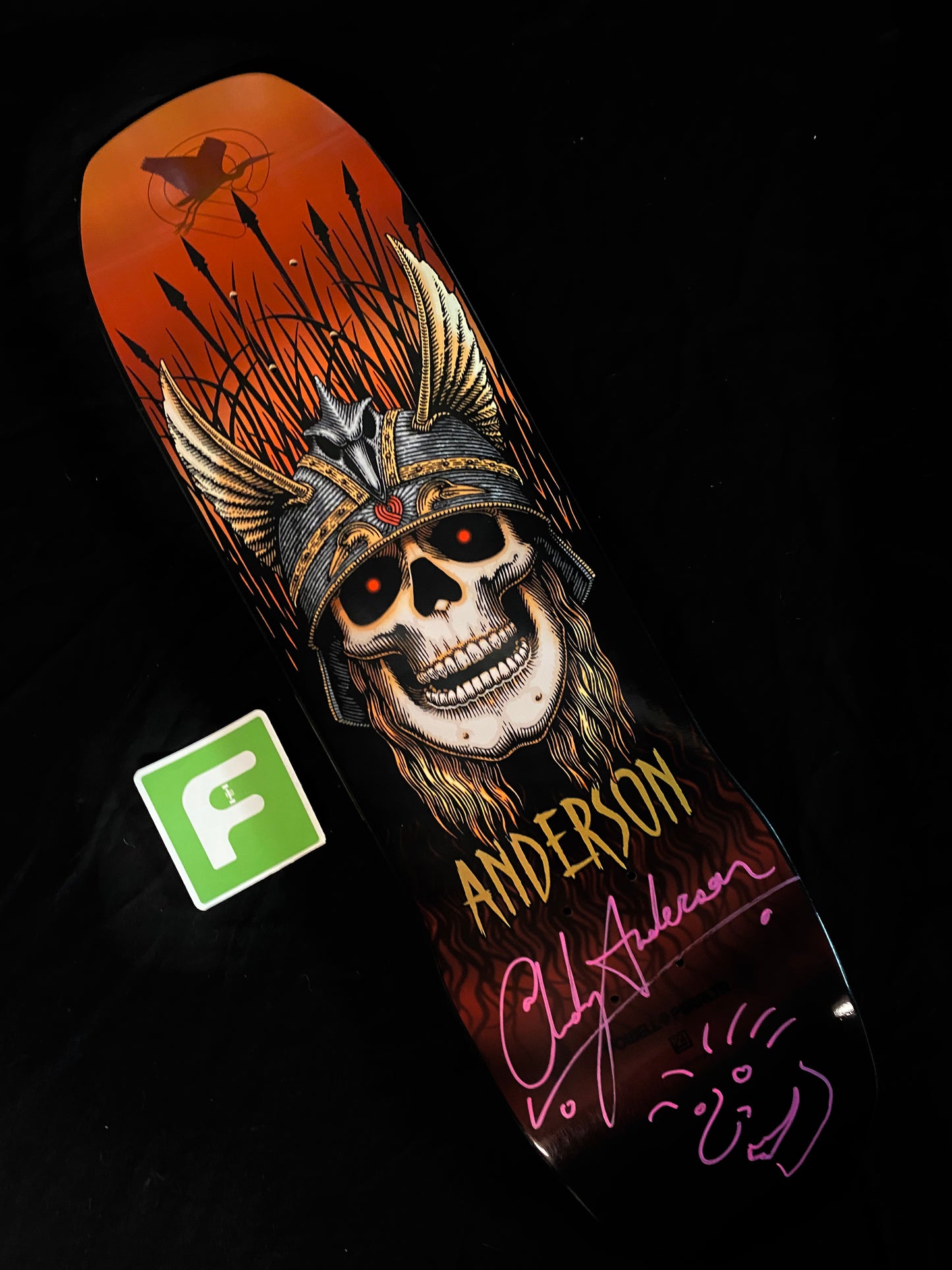 Signed Andy Anderson Heron Skull Rust Powell Peralta Autographed Skateboard Deck