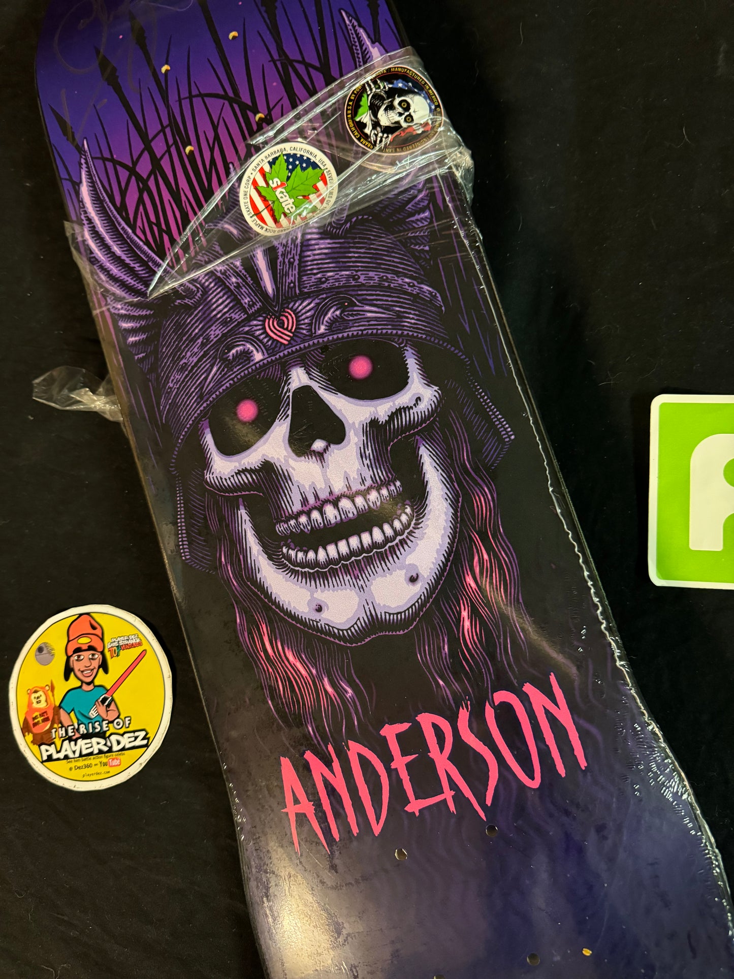 Autographed Andy Anderson Heron Purple Signed Skateboard Deck