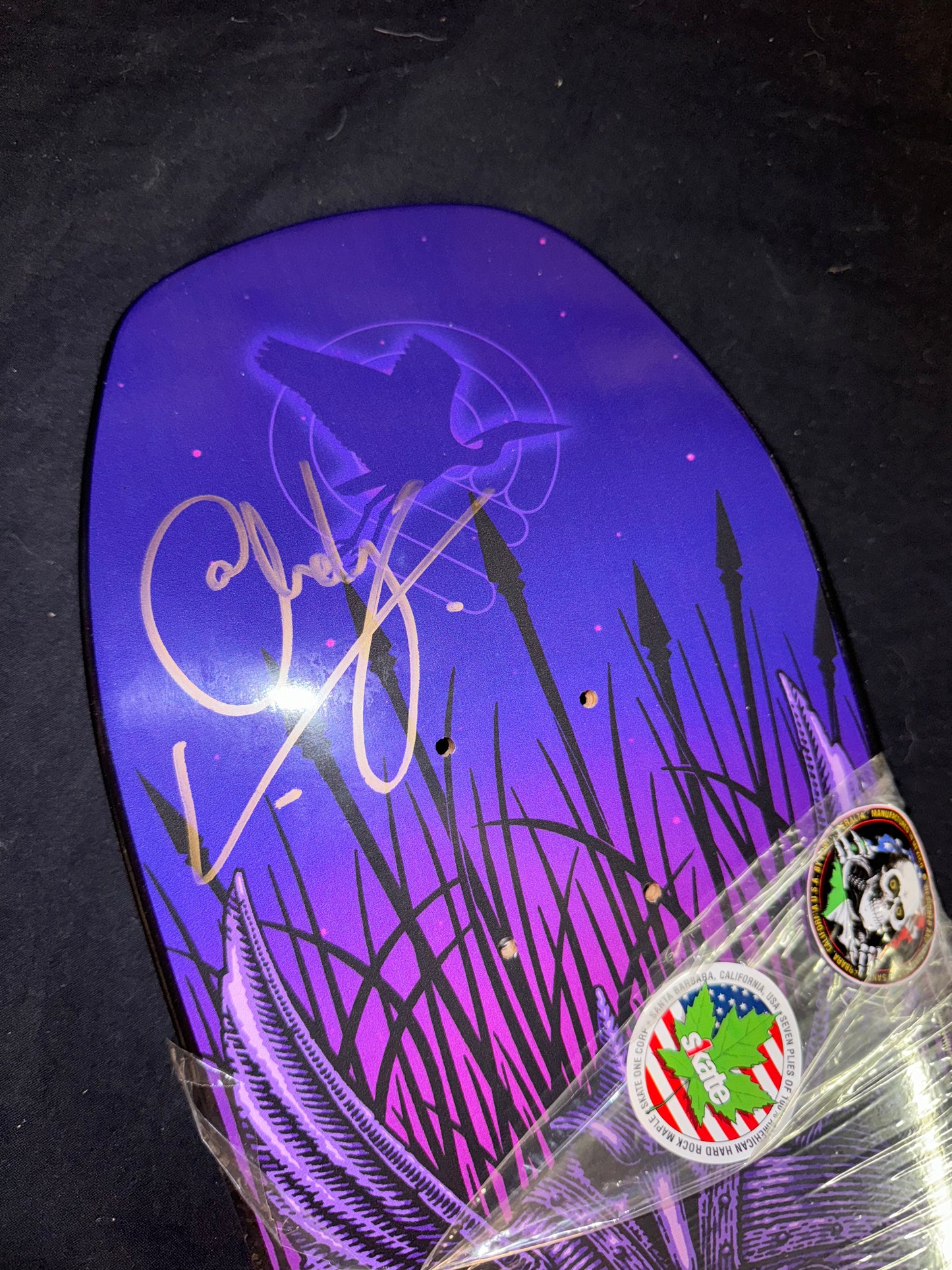 Autographed Andy Anderson Heron Purple Signed Skateboard Deck