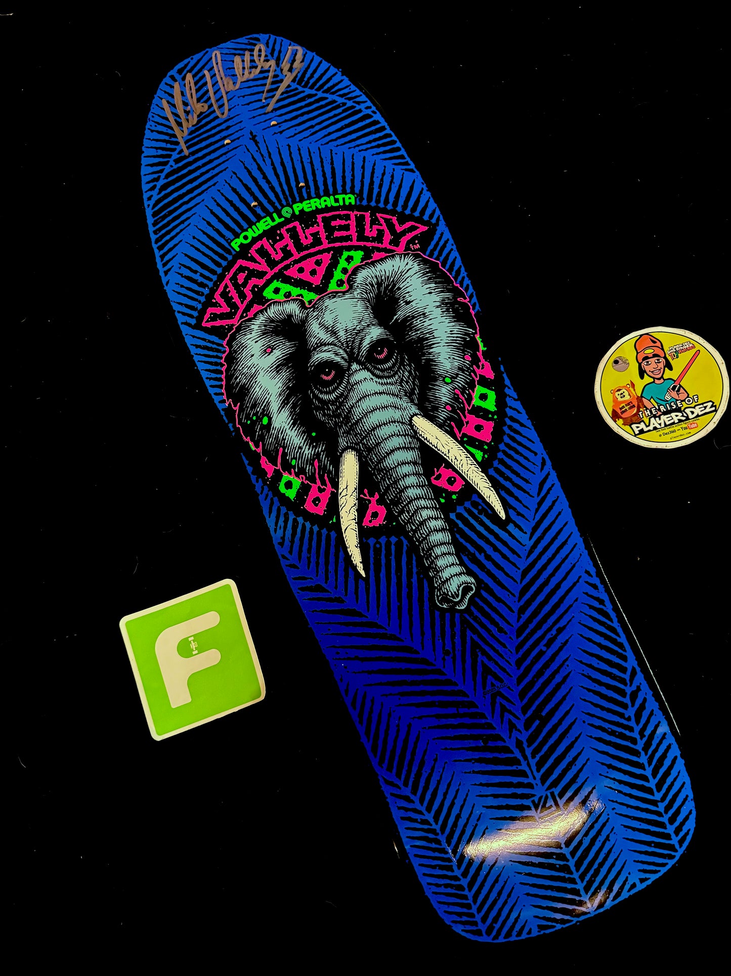 Signed Mike Vallely Autographed Skateboard Deck BlackLight Elephant Powell Peralta