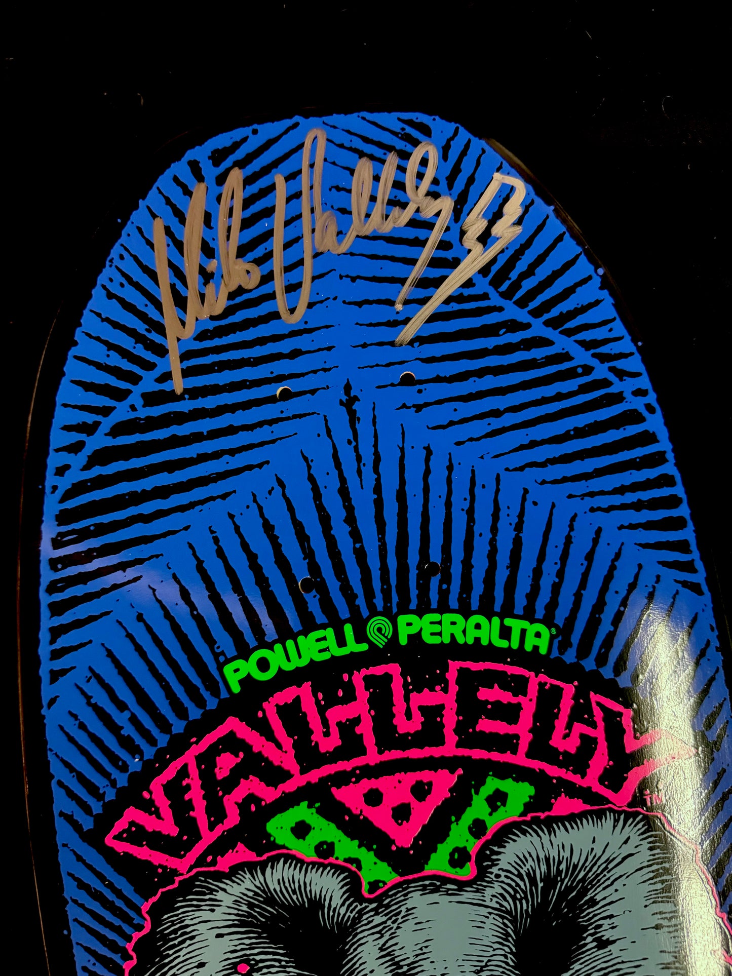 Signed Mike Vallely Autographed Skateboard Deck BlackLight Elephant Powell Peralta