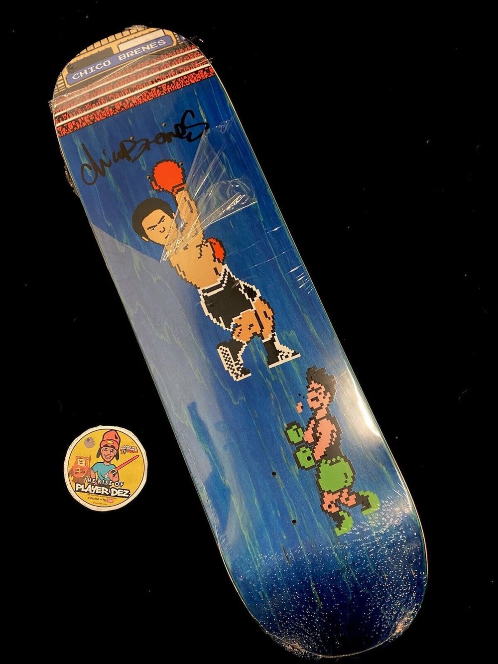 Signed Chico Brenes Autographed Skateboard Deck Punch Out Video Game Chico Stix Blue