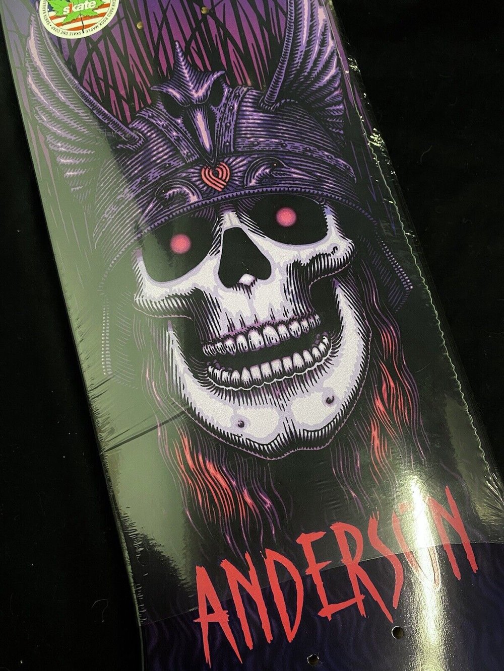 Signed Andy Anderson Heron 8.45 Powell Peralta Autographed Skateboard Deck Purple Blue Ink