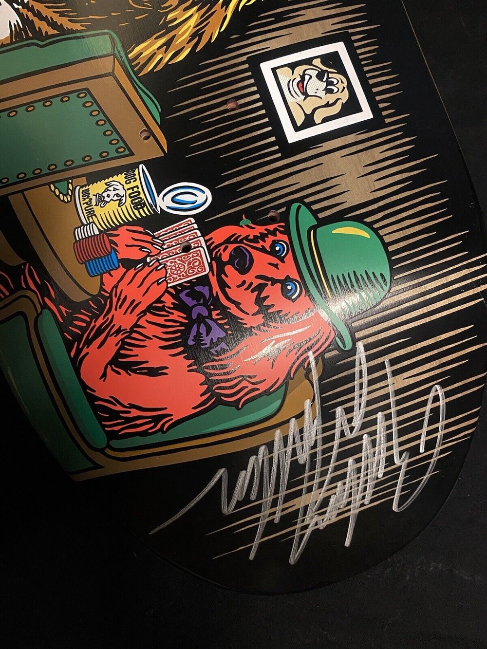 Signed Rodney Mullen Autographed Skateboard Deck Poker Dogs Shaped Almost