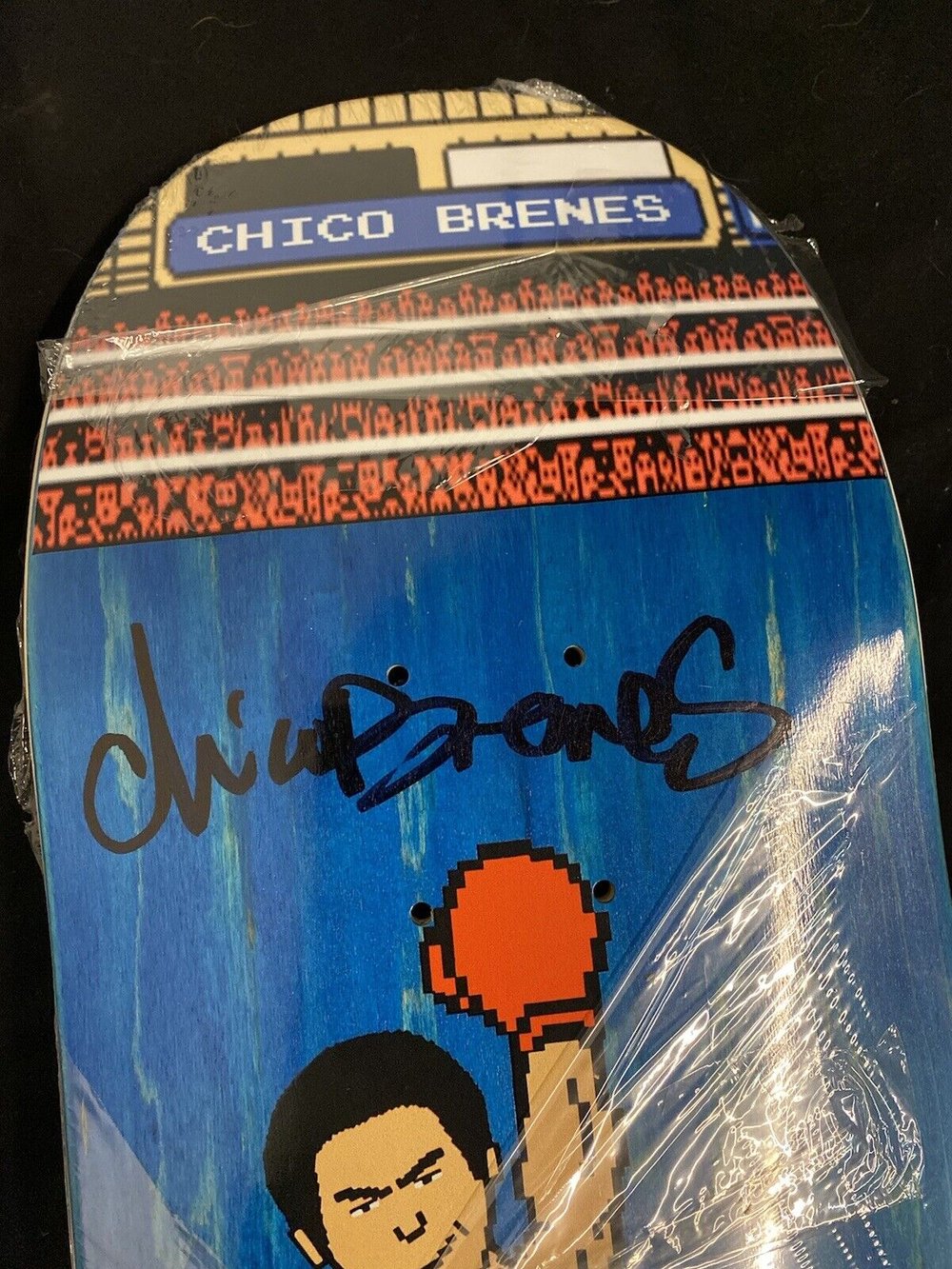 Signed Chico Brenes Autographed Skateboard Deck Punch Out Video Game Chico Stix Blue