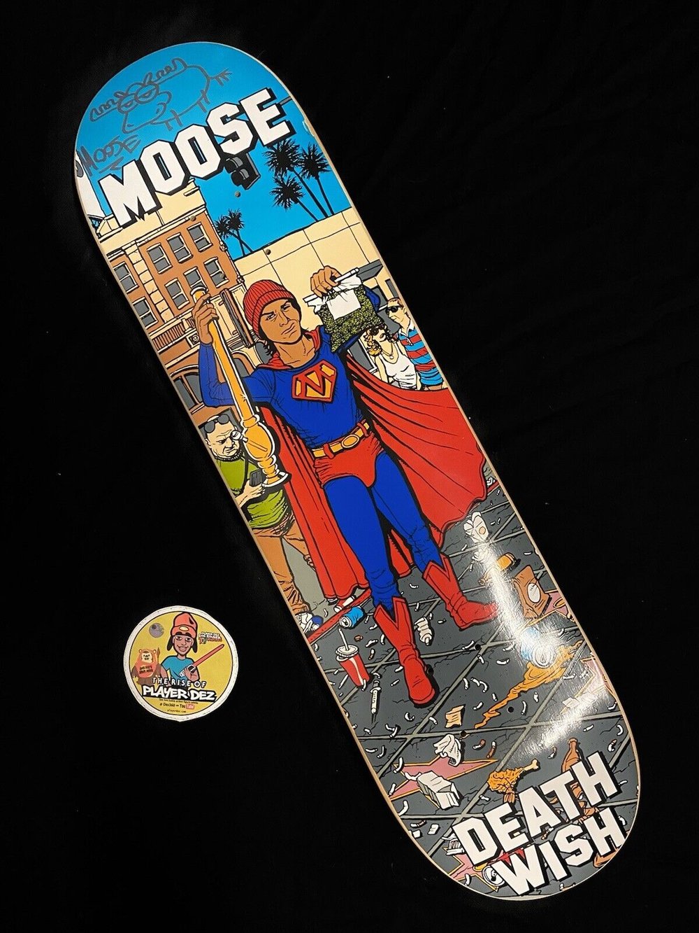 Signed Moose Deathwish Superman Autographed Skateboard Deck Bad Superhero