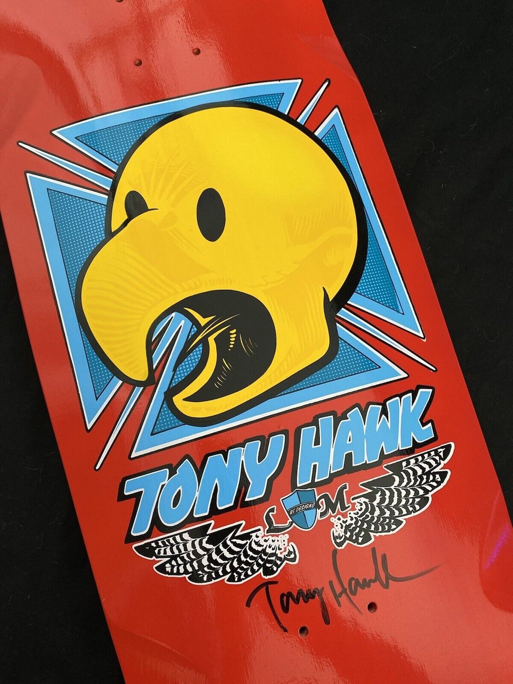 Signed Tony Hawk Dough Bird Lance Mountain Autographed Skateboard Deck RED Large