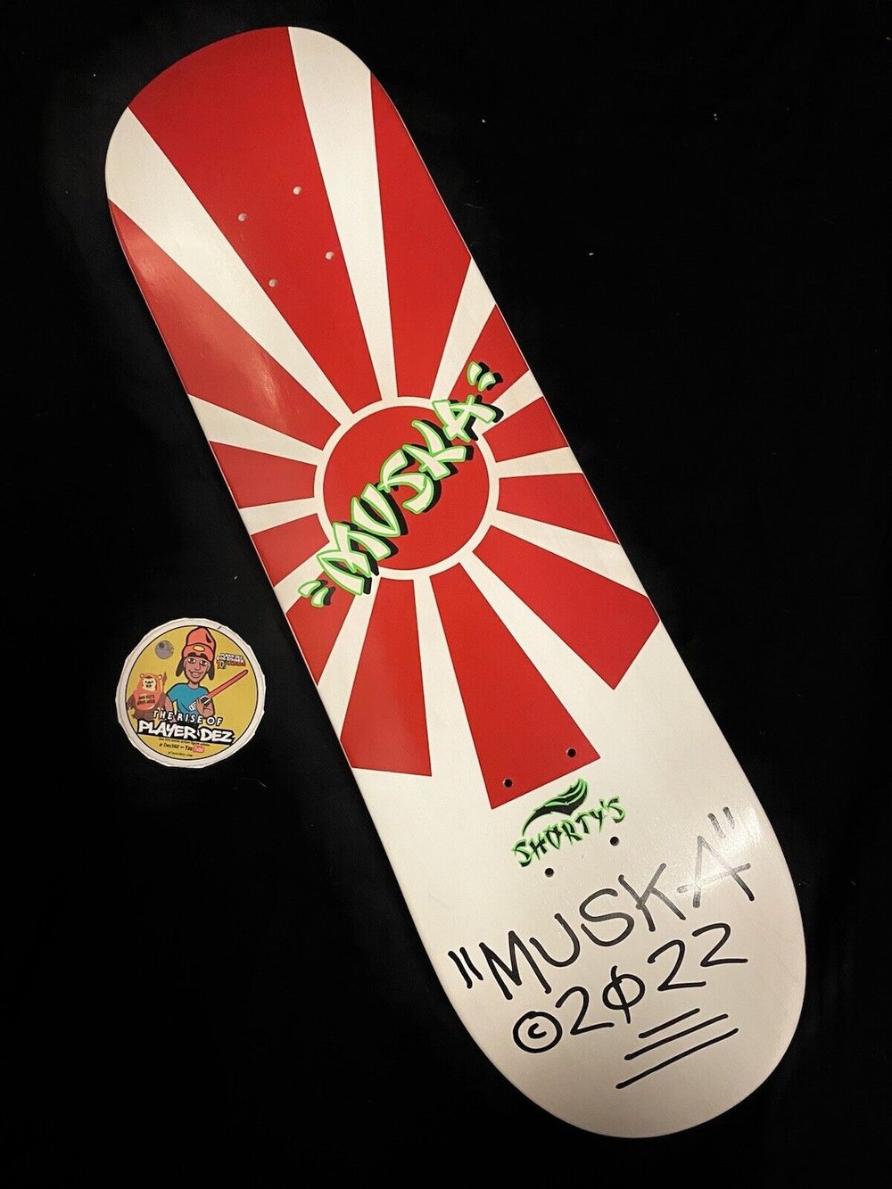 Signed Chad Muska Shorty’s Rising Sun Autographed Skateboard Deck 8.25”