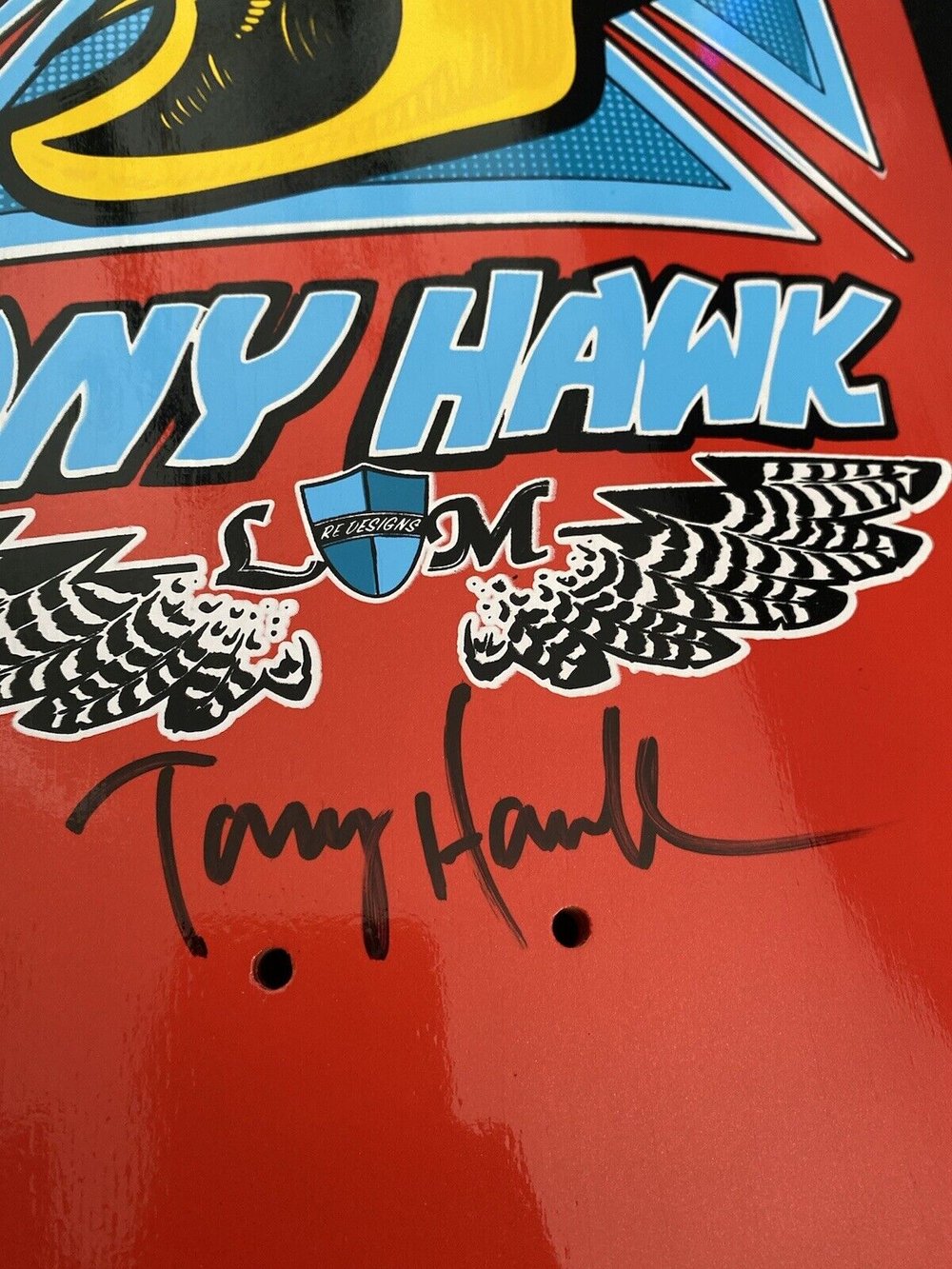 Signed Tony Hawk Dough Bird Lance Mountain Autographed Skateboard Deck RED Large