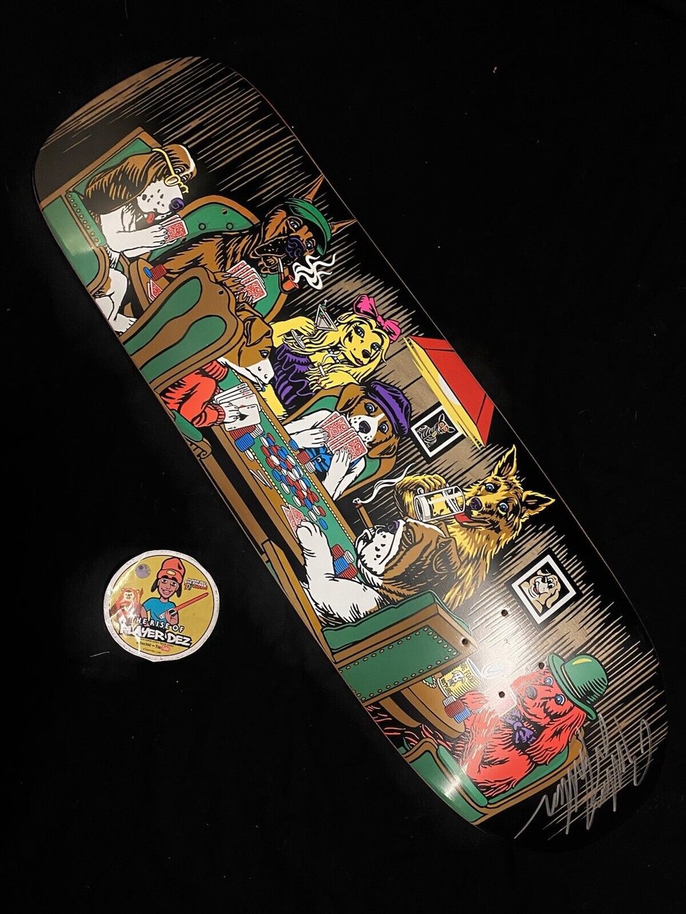 Signed Rodney Mullen Autographed Skateboard Deck Poker Dogs Shaped Almost