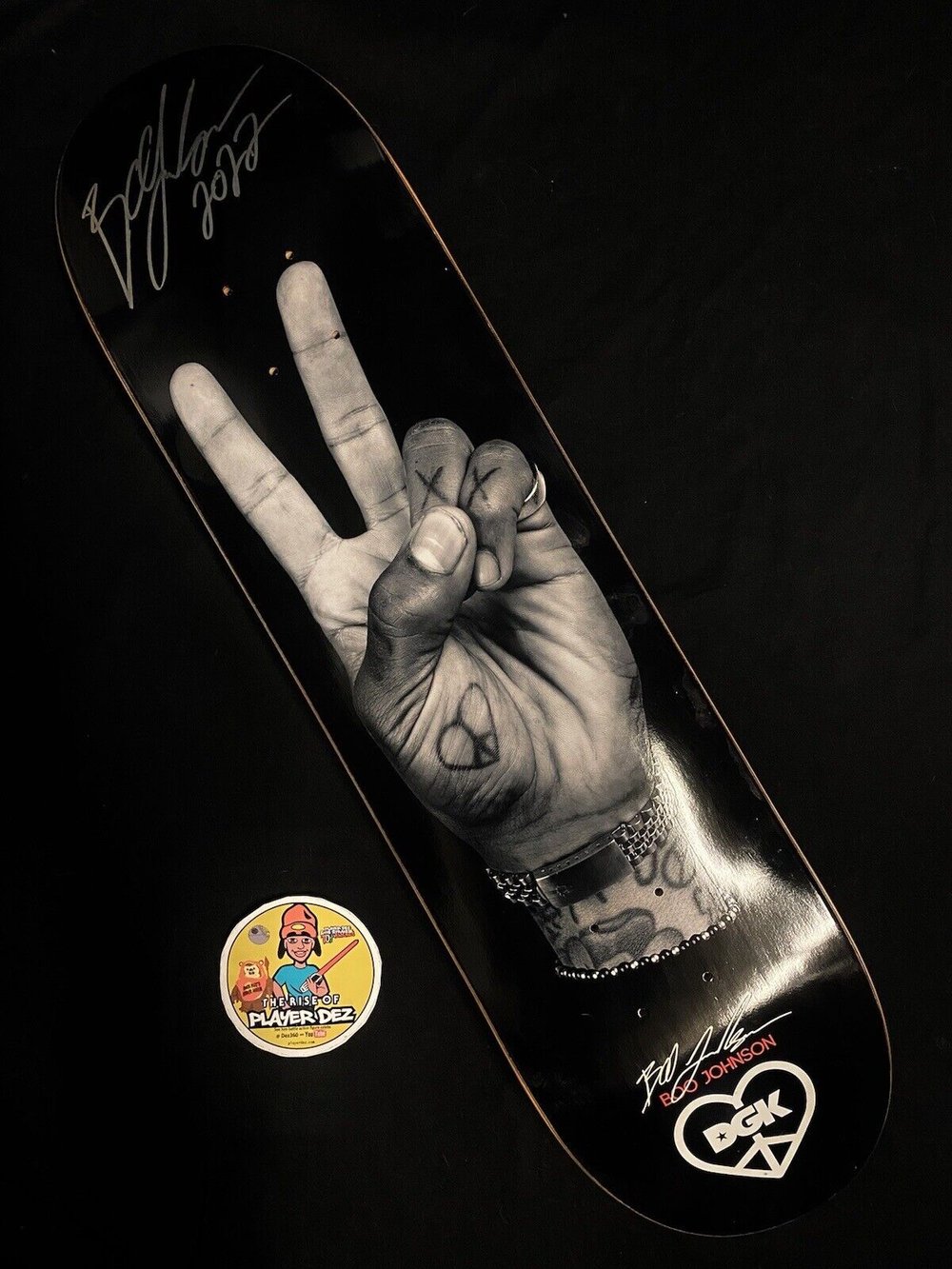 Signed Boo Johnson Good Vibes Peace Sign DGK Autographed Skateboard Deck