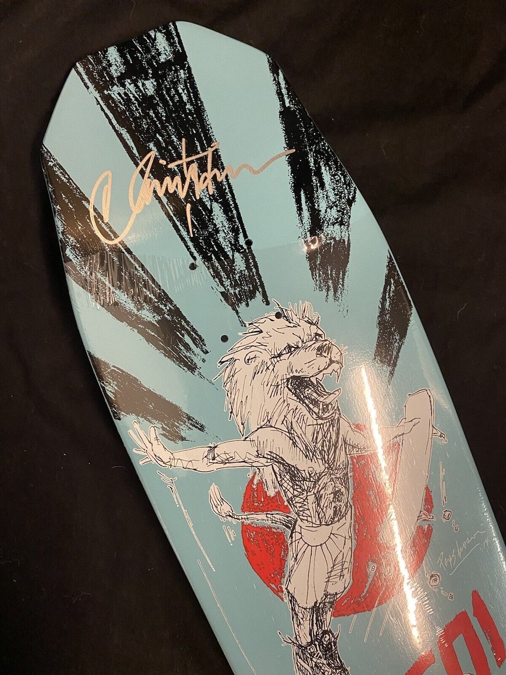 Signed Christian Hosoi Pops Lion Christ Air Autographed Skateboard Deck Turquoise