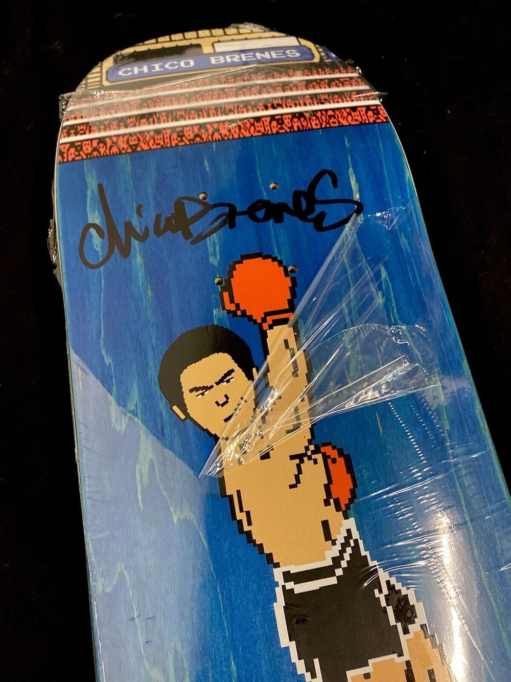 Signed Chico Brenes Autographed Skateboard Deck Punch Out Video Game Chico Stix Blue