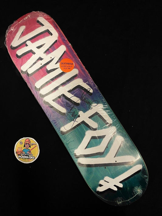 Signed Jamie Foy Deathwish Autographed Skateboard Deck Pink Teal Gang Name Credo