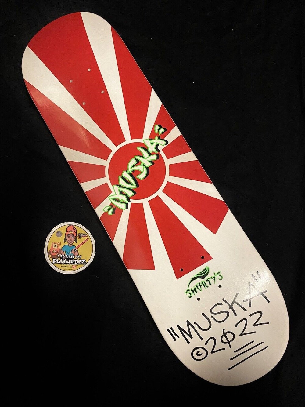 Signed Chad Muska Shorty’s Rising Sun Autographed Skateboard Deck 8.25”