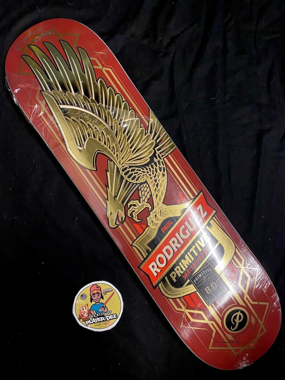 Signed Paul Rodriguez Primitive Eagle Gold Foil Skateboard Deck Autographed