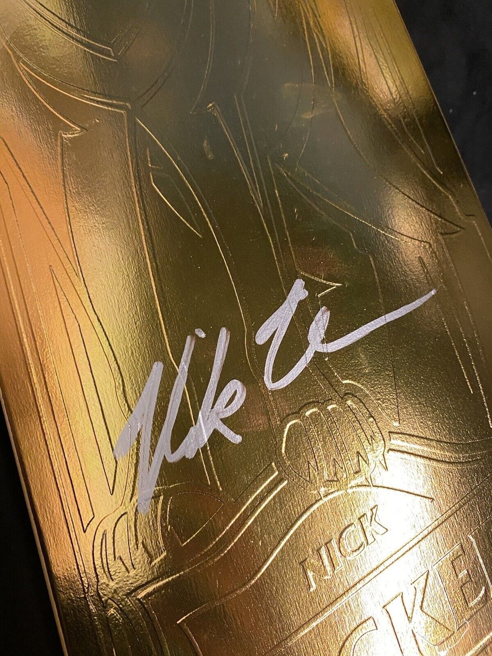 Signed Nick Tucker Primitive Gold Wolf Spirit Animal Skateboard Deck Autographed