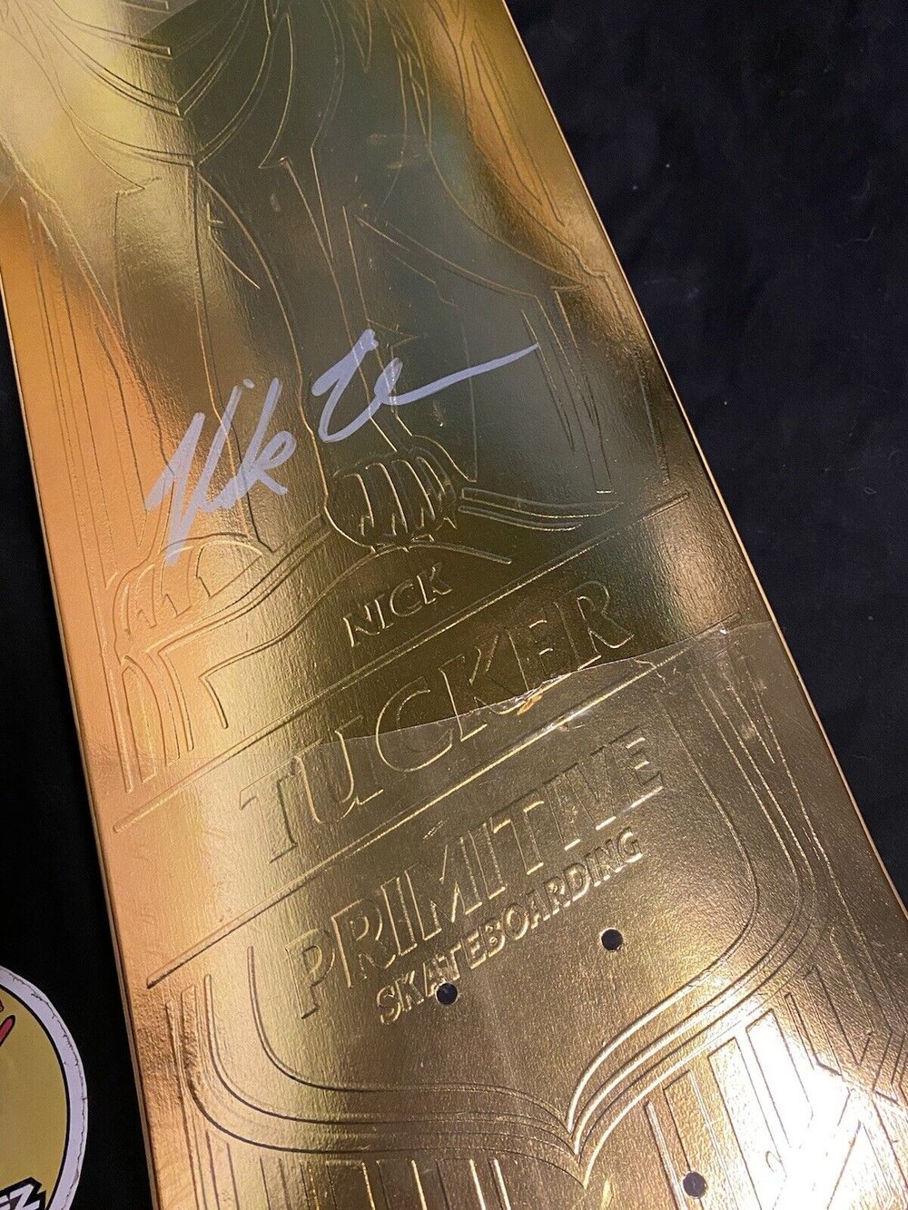 Signed Nick Tucker Primitive Gold Wolf Spirit Animal Skateboard Deck Autographed