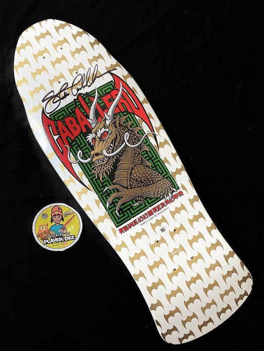 Signed Steve Caballero Autographed Skateboard Deck Powell Peralta White Gold Bats