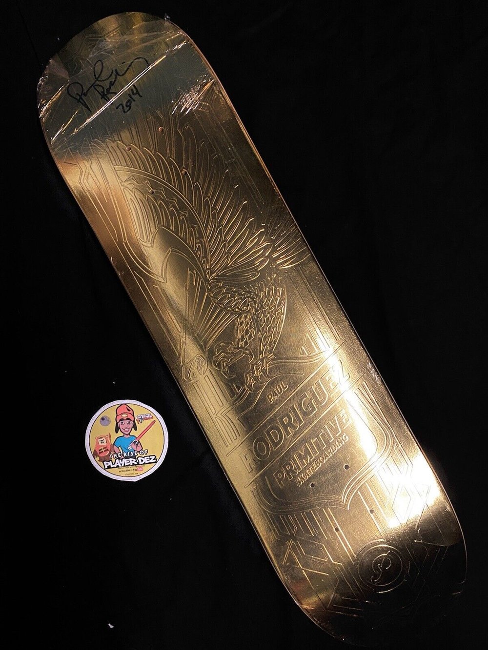 Signed Paul Rodriguez Primitive Eagle Gold Foil Prod Skateboard Deck 2014 Autographed