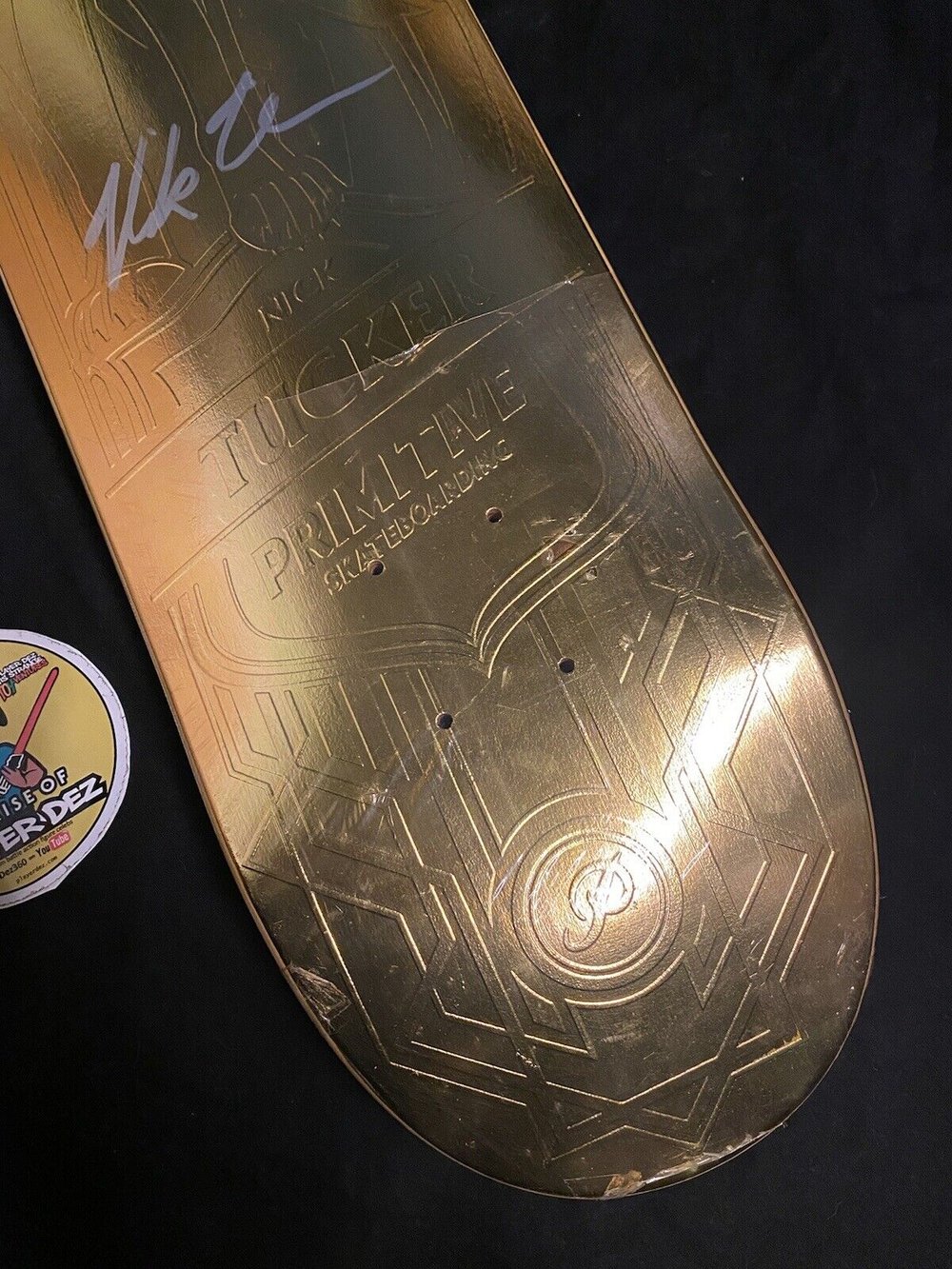 Signed Nick Tucker Primitive Gold Wolf Spirit Animal Skateboard Deck Autographed