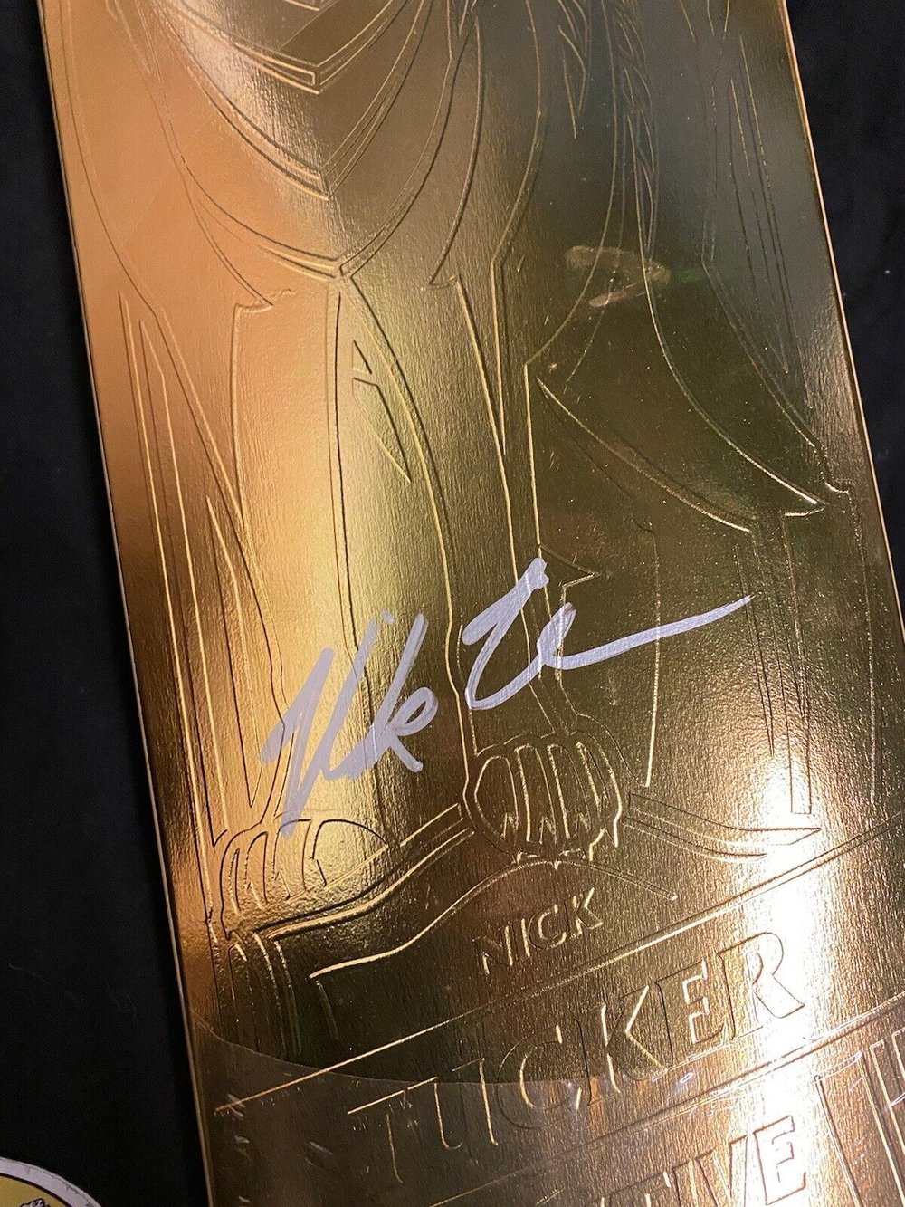 Signed Nick Tucker Primitive Gold Wolf Spirit Animal Skateboard Deck Autographed