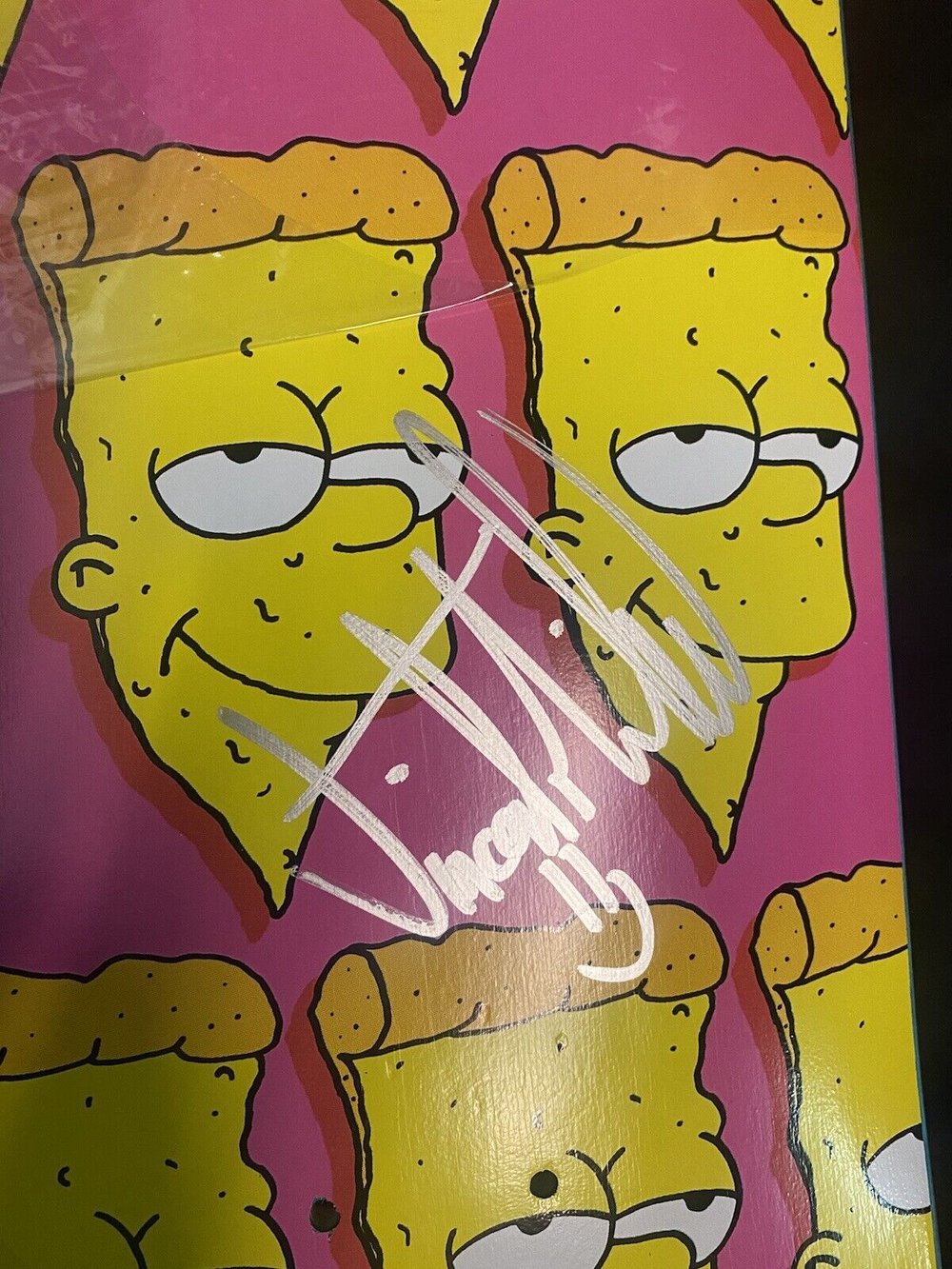 Signed Vincent Milou Pizza Autographed Skateboard Deck Bart Simpson 8.375