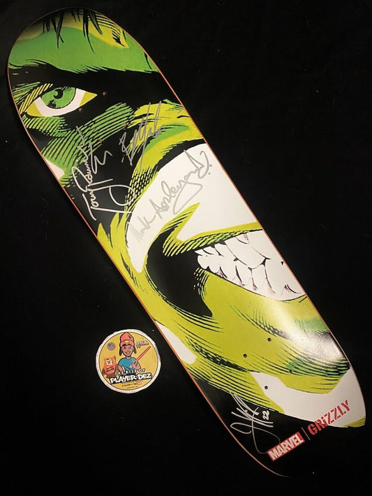 Signed Mark Appleyard Jeron Wilson Torey Pudwill Boo Johnson Autographed Skateboard Deck Grizzly Team Marvel Incredible Hulk Cruiser