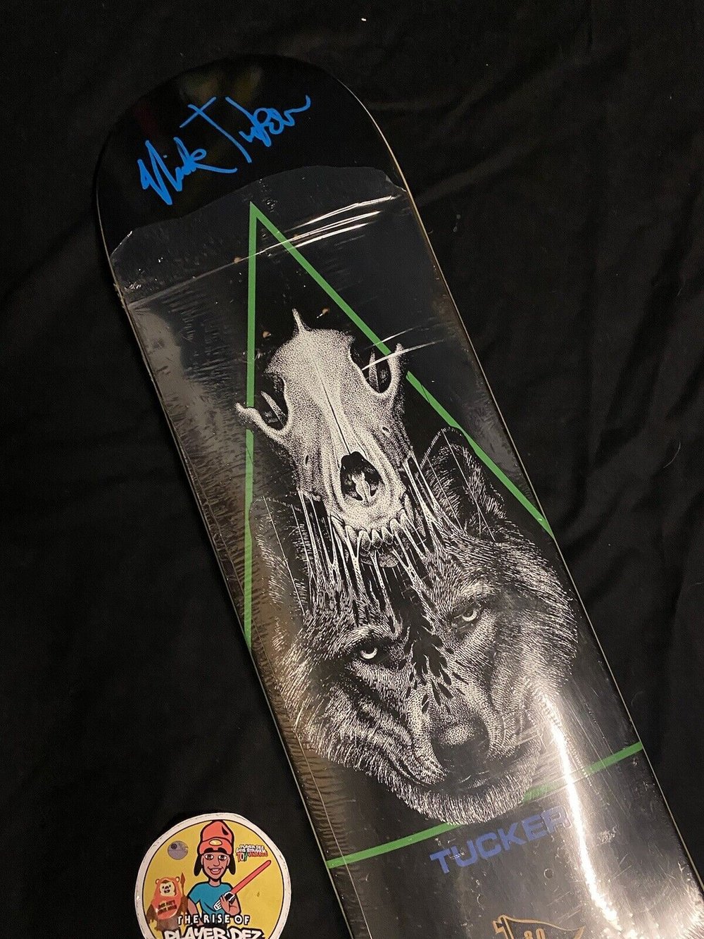 Signed Nick Tucker Primitive Autographed Skateboard Deck Skeleton Wolf Mask