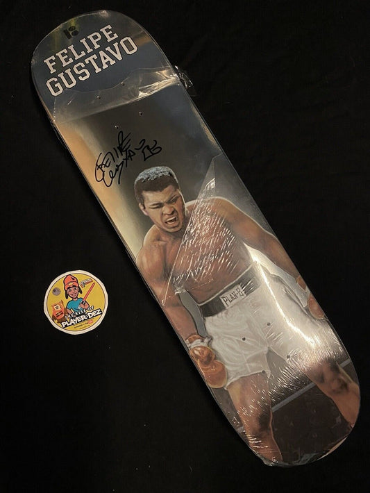 Signed Felipe Gustavo Plan B Autographed Skateboard Deck Muhammad Ali Hero Holofoil