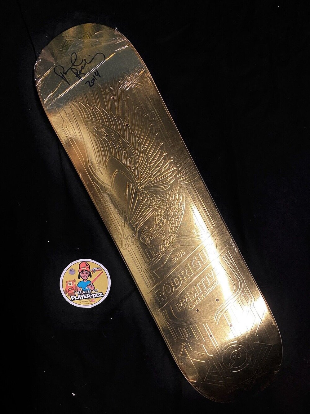 Signed Paul Rodriguez Primitive Eagle Gold Foil Prod Skateboard Deck 2014 Autographed