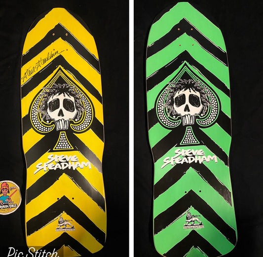 Signed Steve Steadham Stedmz Double Sided Graphic Autographed Skateboard Deck Yellow Green