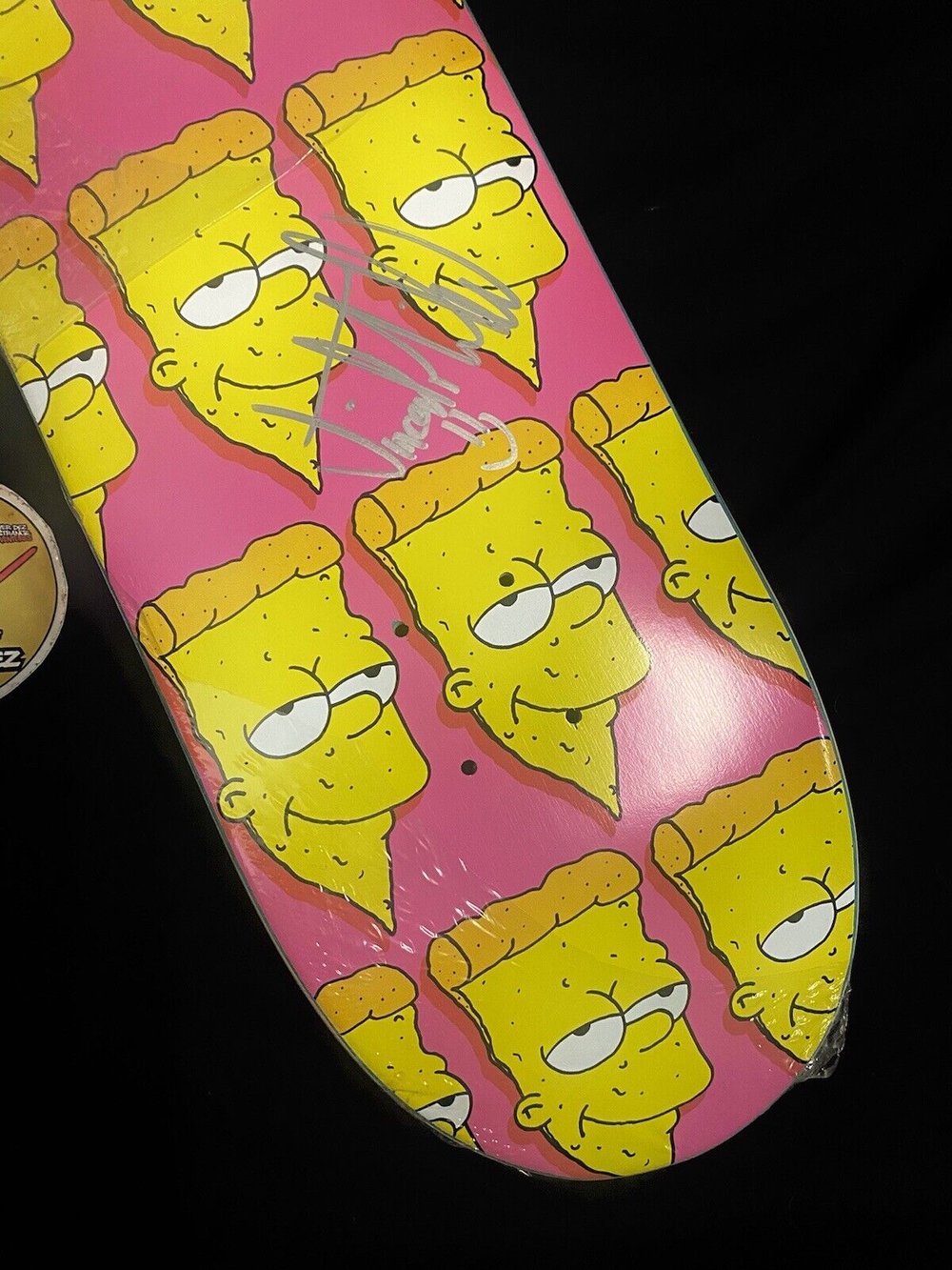 Signed Vincent Milou Pizza Autographed Skateboard Deck Bart Simpson 8.375