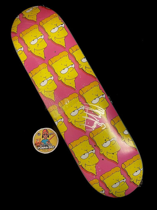 Signed Vincent Milou Pizza Autographed Skateboard Deck Bart Simpson 8.375