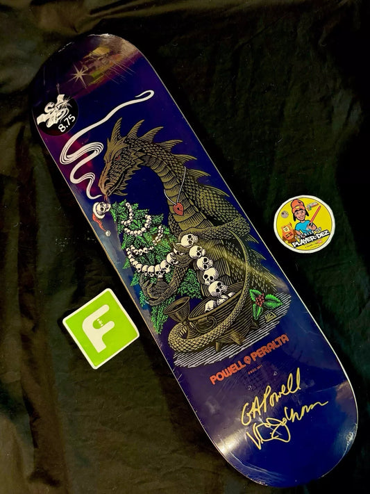 George Powell Signed VC Johnson Gold Foil Dragon Bones Brigade Autographed Skateboard Deck