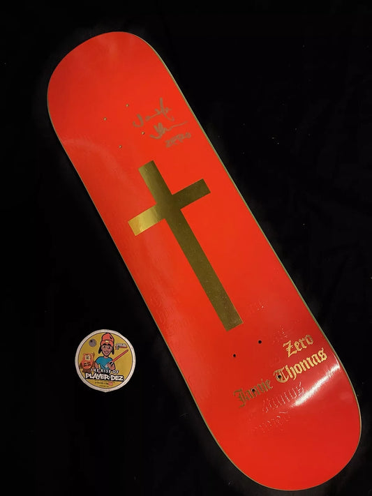 Jamie Thomas Signed Red Gold Cross Autographed Zero Skateboard Deck