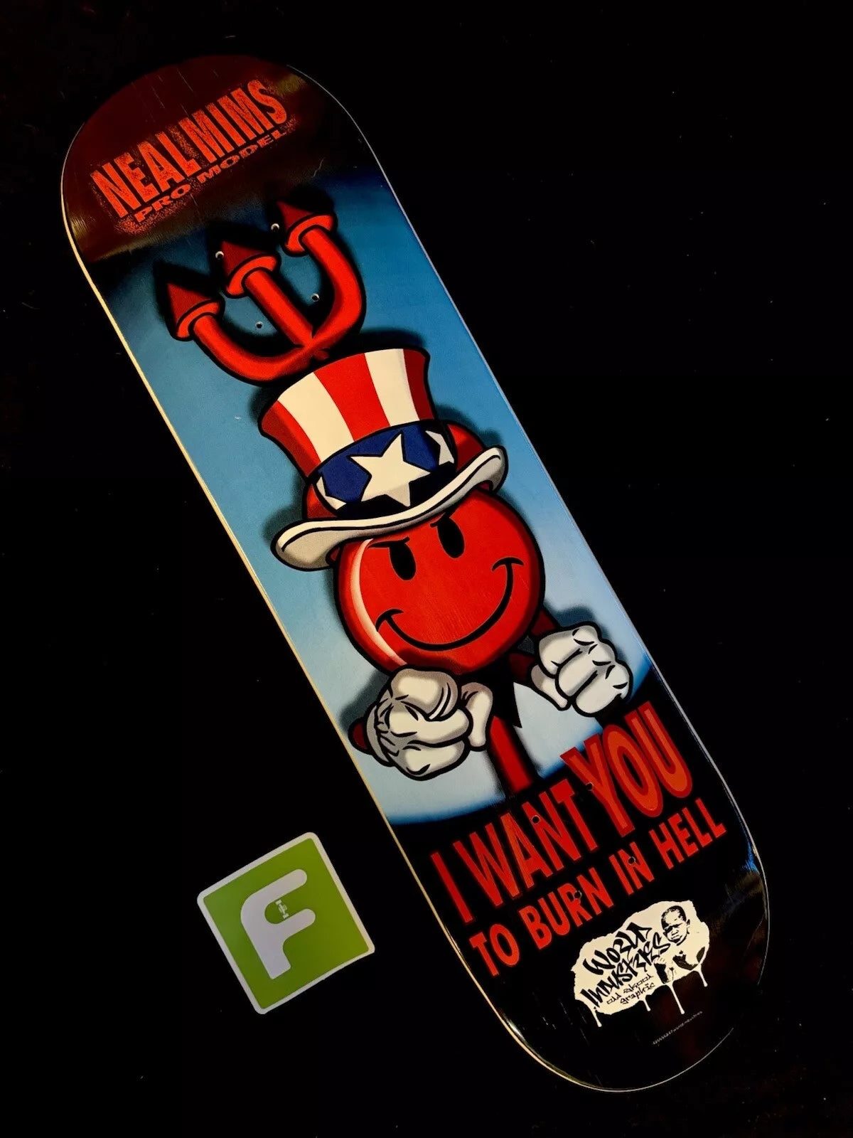 World Industries Devil Man I WANT YOU Skateboard Deck Flame Boy