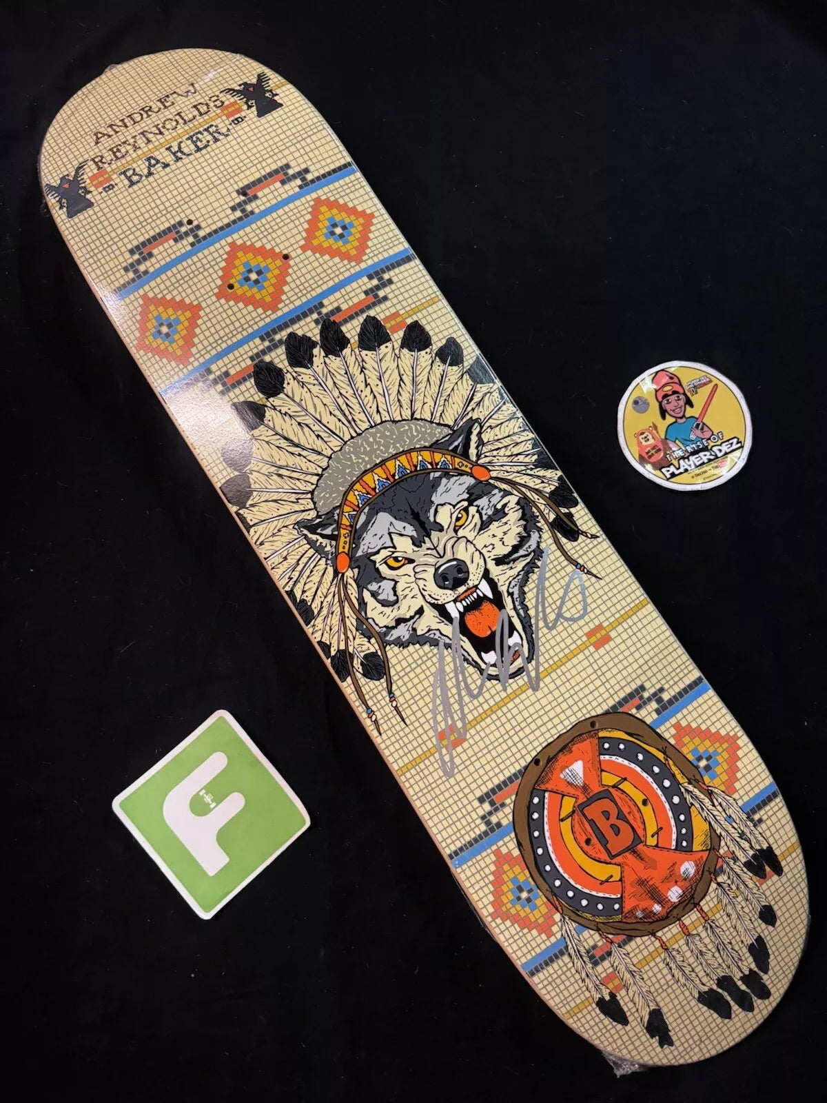 Andrew Reynolds Signed Wolf Native Chief Autographed Baker Skateboard Deck