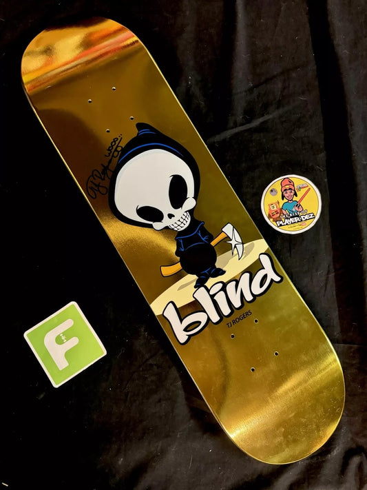 TJ Rogers Signed Gold Foil Blind Reaper Autographed Skateboard Deck