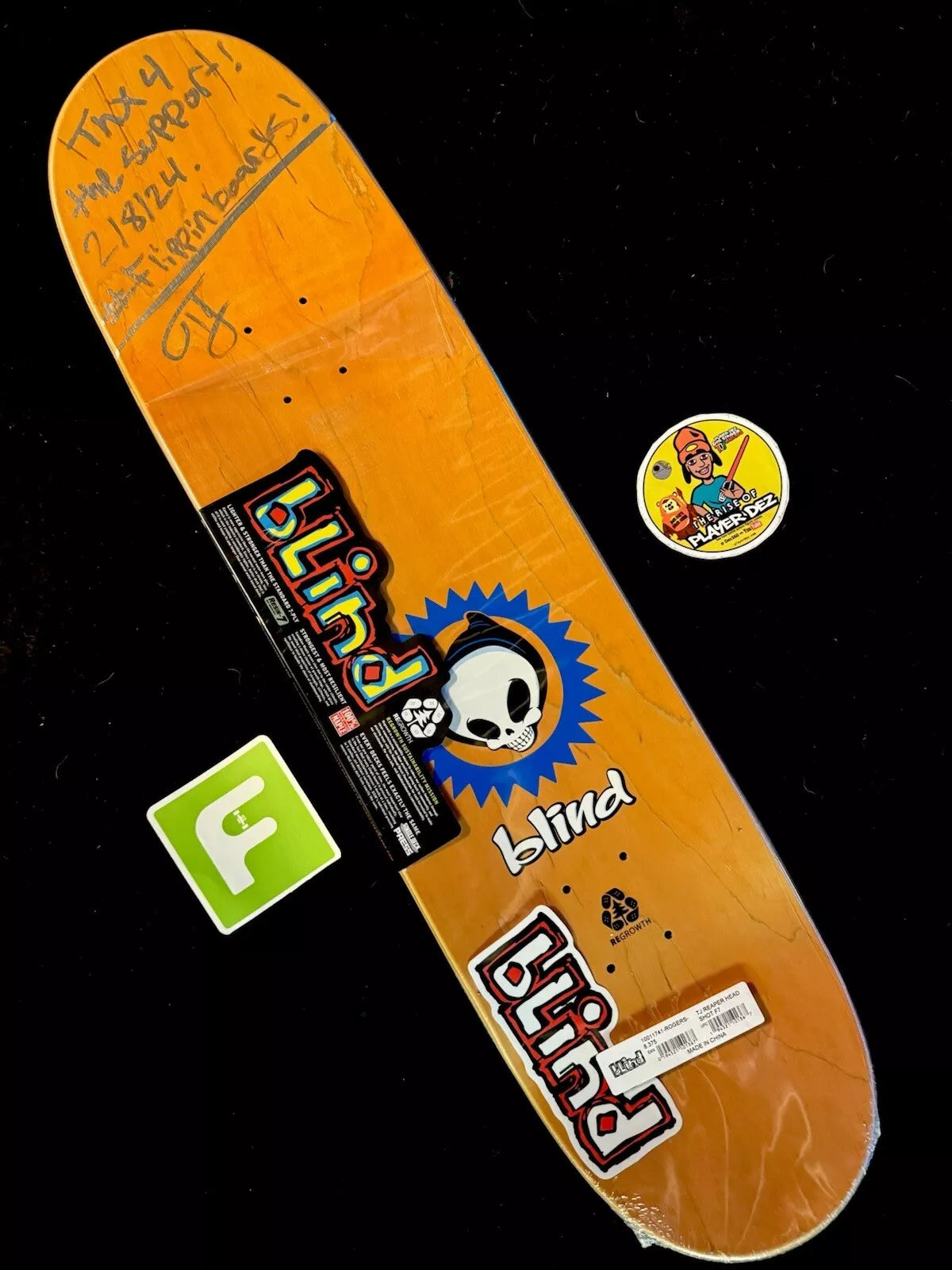 TJ Rogers Signed Unreleased Gold Foil Blind Reaper Autographed Skateboard Deck