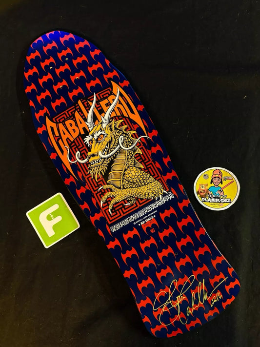Steve Caballero Signed Navy Autographed Skateboard Deck Gold Bats Powell Peralta